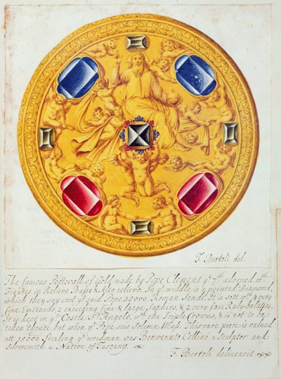 Vista frontal de un adorno pectoral de oro y joyas hecho para el Papa Clemente VII por Cellini c.1523-34, 1729 de F. Bertoli